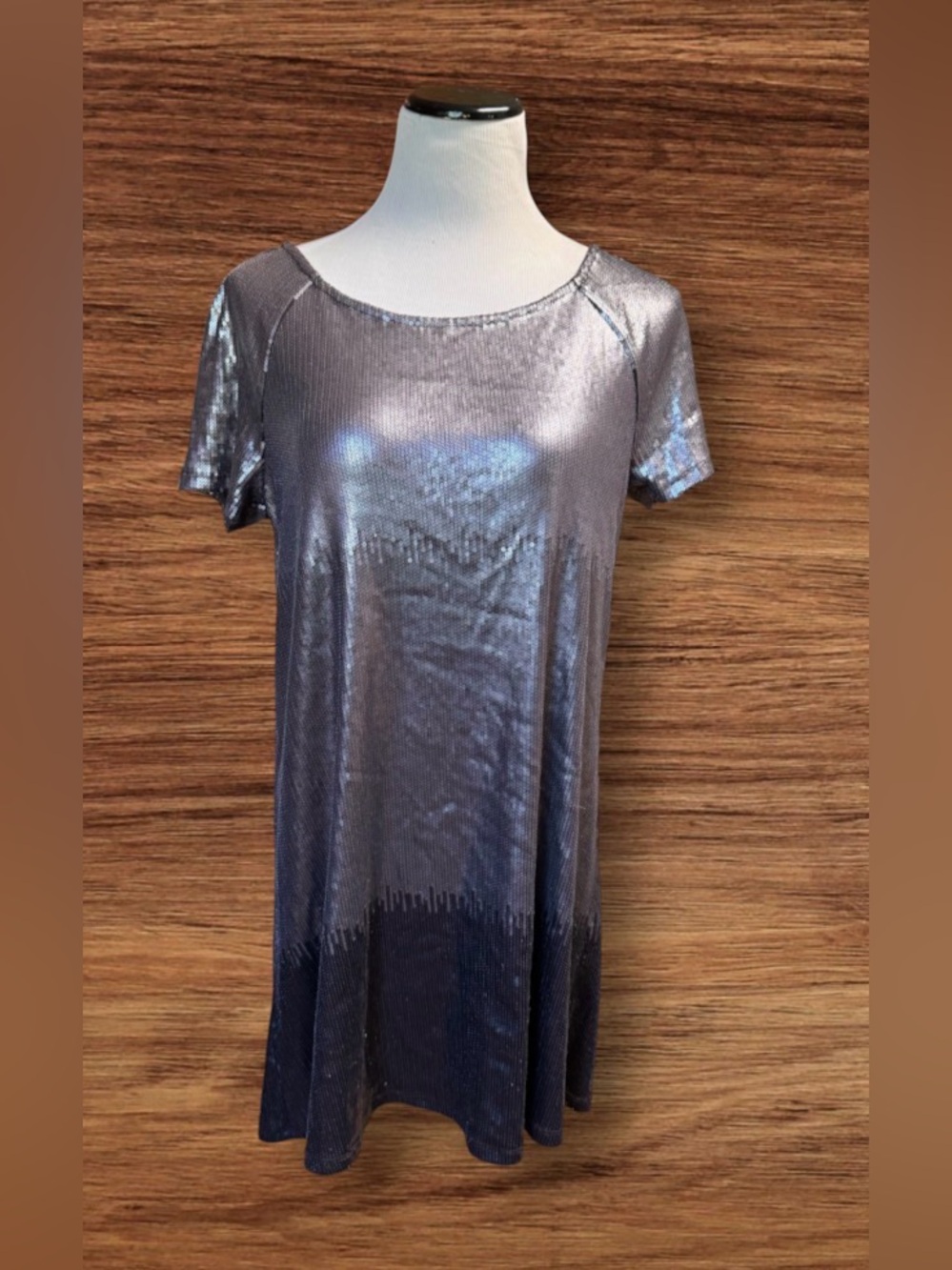 NEW M $168 Free People Ombre Drenched in Sequins Gunmetal Gray Mini Tunic Dress